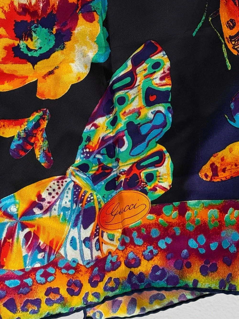 Vintage Gucci Silk Scarf – Butterfly & Floral Print